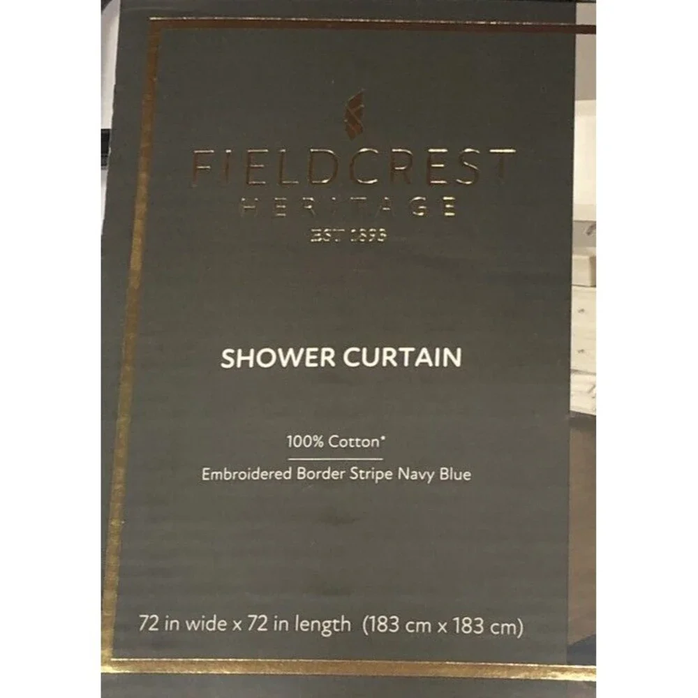 Fieldcrest Fabric Shower Curtain Double Baratta Silver Gray Border Stripe Cotton